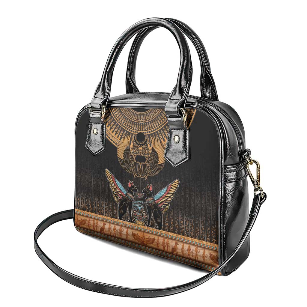 Ancient Egypt Scarab Beetle Shoulder Handbag Hieroglyphs Alphabet Pattern