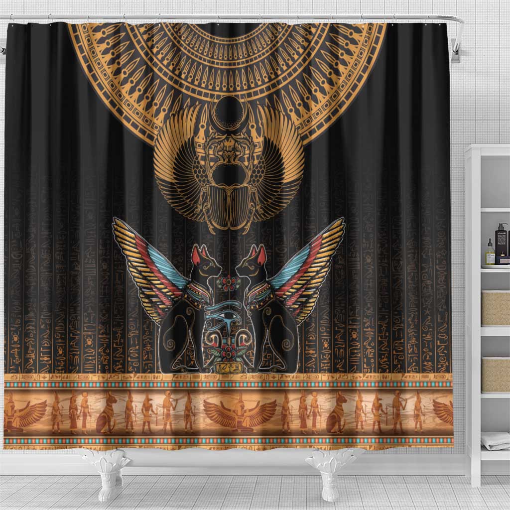Ancient Egypt Scarab Beetle Shower Curtain Hieroglyphs Alphabet Pattern