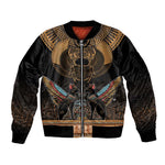 Ancient Egypt Scarab Beetle Sleeve Zip Bomber Jacket Hieroglyphs Alphabet Pattern