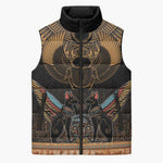 Ancient Egypt Scarab Beetle Sleeveless Puffer Jacket Hieroglyphs Alphabet Pattern