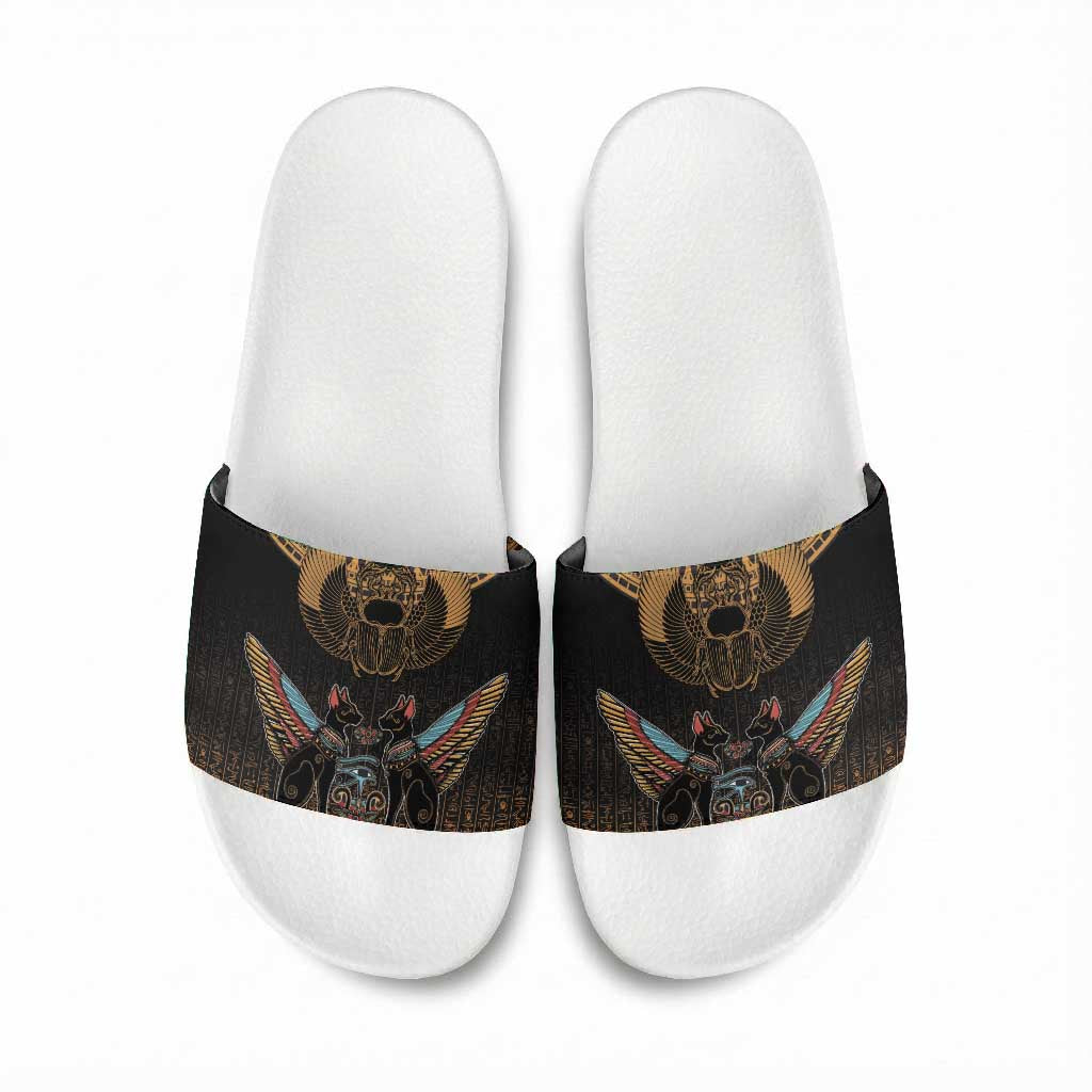 Ancient Egypt Scarab Beetle Slide Sandals Hieroglyphs Alphabet Pattern