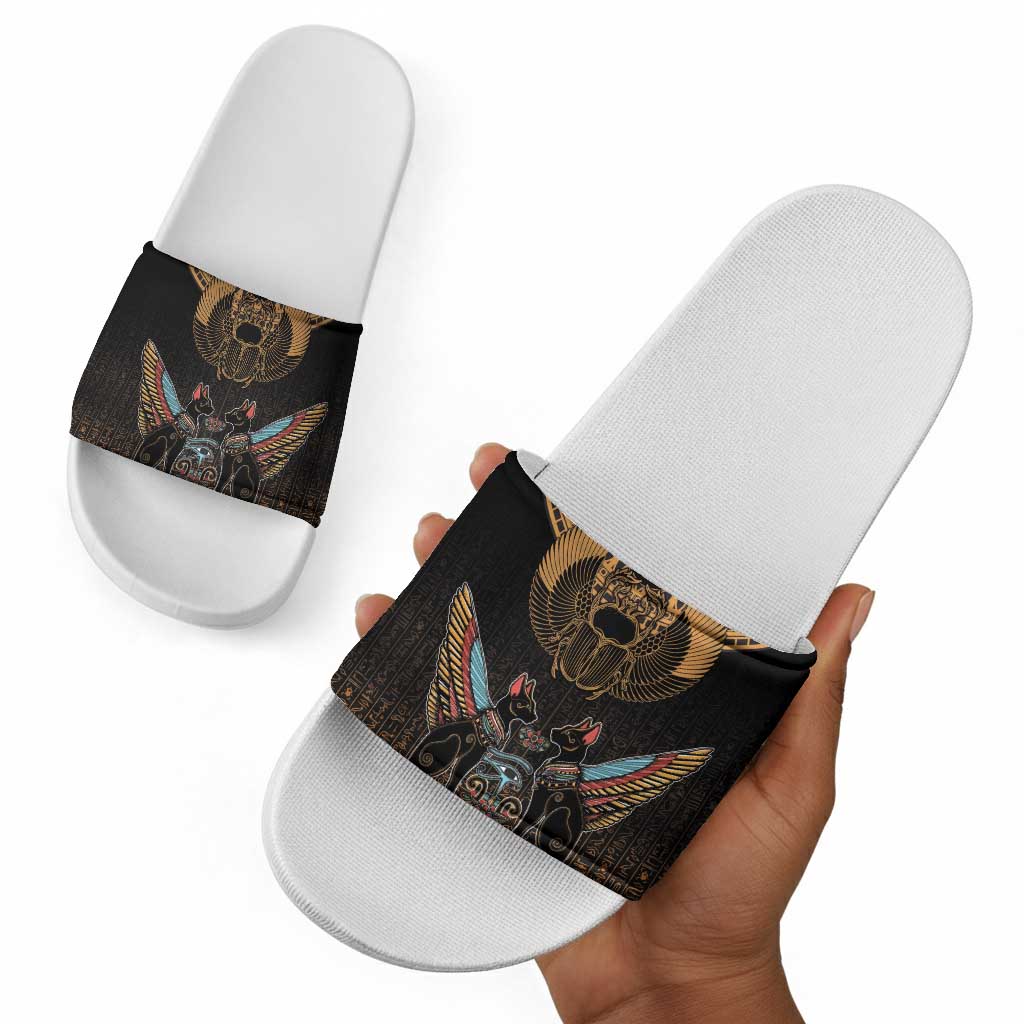 Ancient Egypt Scarab Beetle Slide Sandals Hieroglyphs Alphabet Pattern