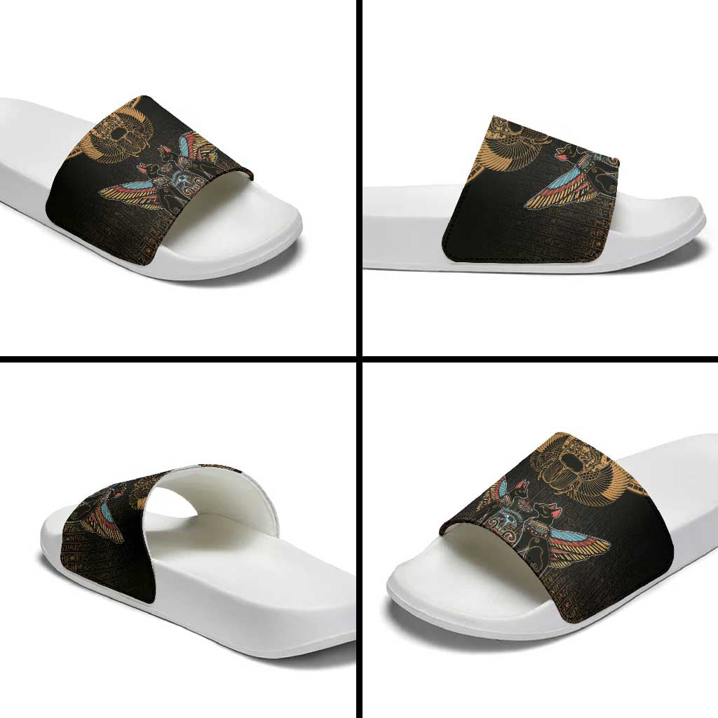 Ancient Egypt Scarab Beetle Slide Sandals Hieroglyphs Alphabet Pattern