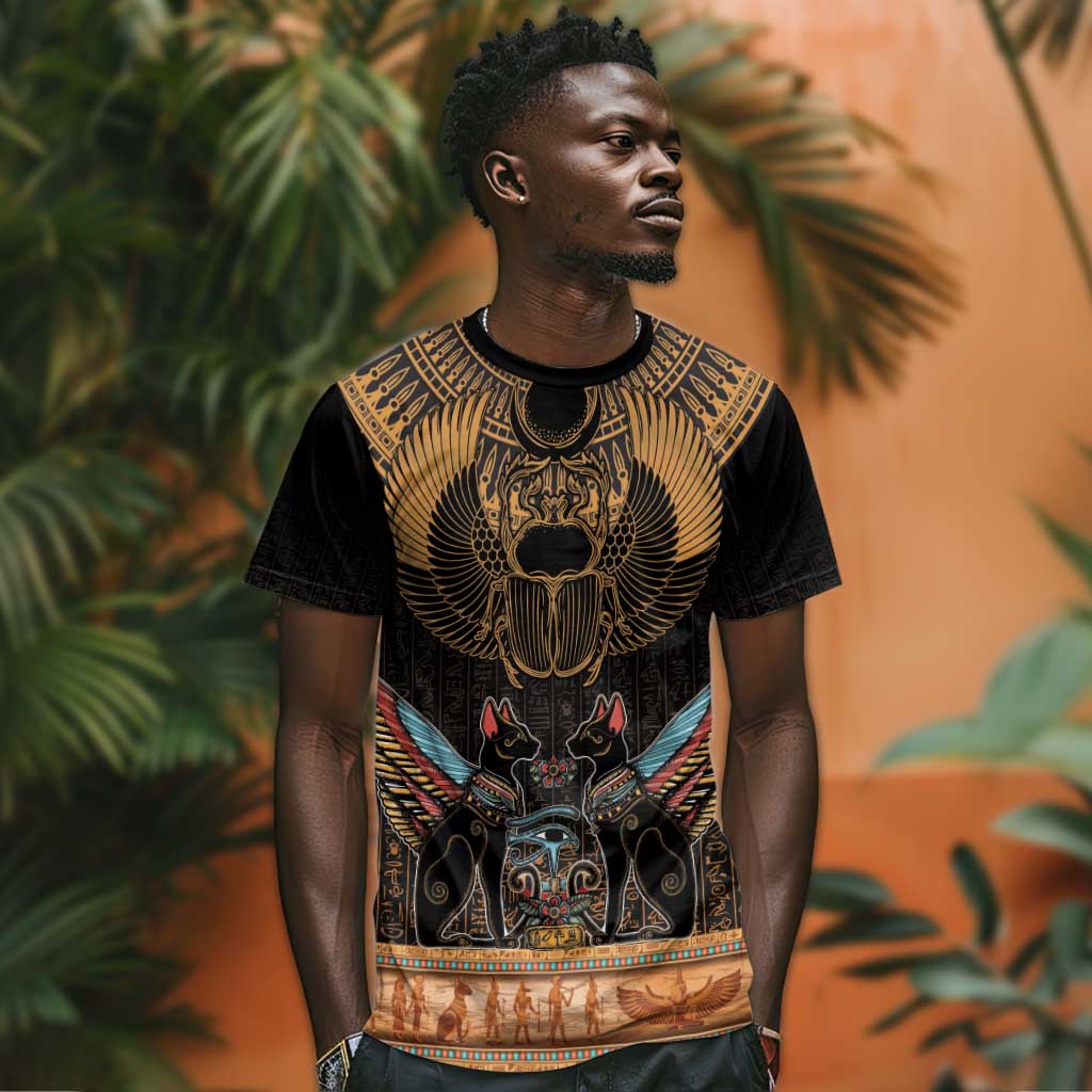 Ancient Egypt Scarab Beetle T shirt Hieroglyphs Alphabet Pattern