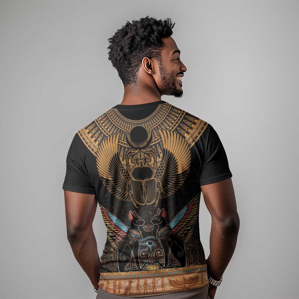 Ancient Egypt Scarab Beetle T shirt Hieroglyphs Alphabet Pattern