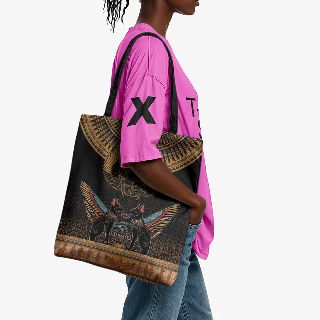 Ancient Egypt Scarab Beetle Tote Bag Hieroglyphs Alphabet Pattern