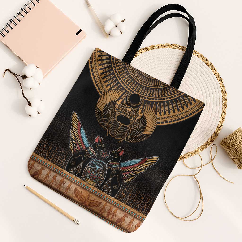 Ancient Egypt Scarab Beetle Tote Bag Hieroglyphs Alphabet Pattern