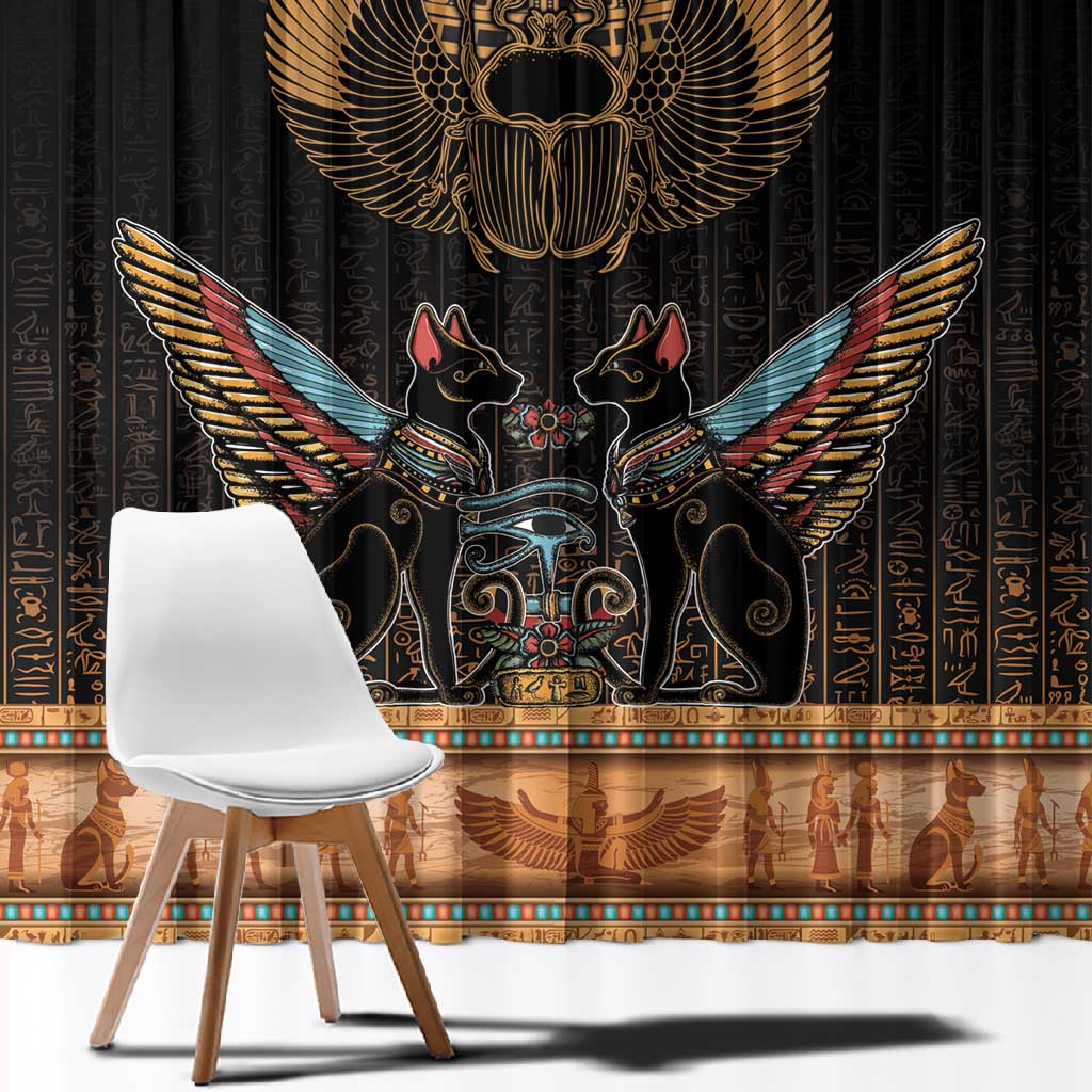 Ancient Egypt Scarab Beetle Window Curtain Hieroglyphs Alphabet Pattern