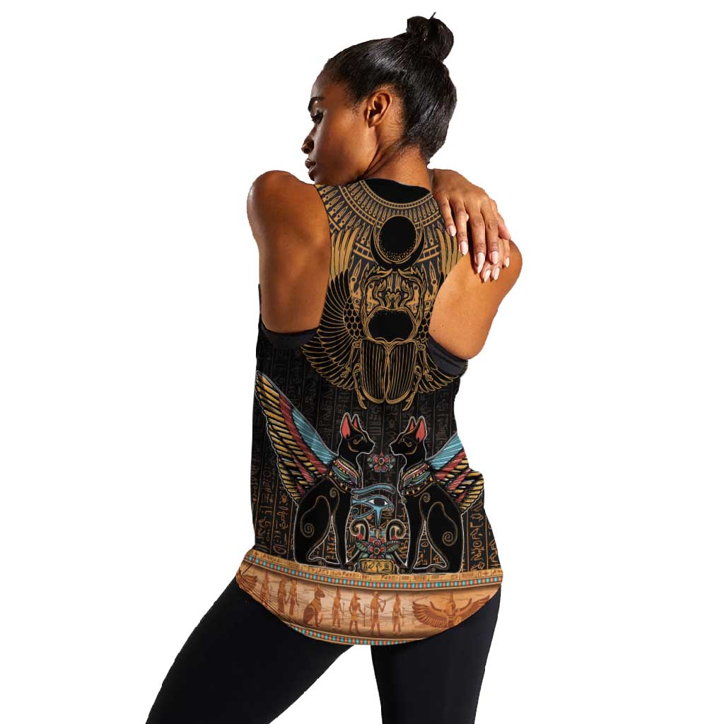 Ancient Egypt Scarab Beetle Women Racerback Tank Hieroglyphs Alphabet Pattern
