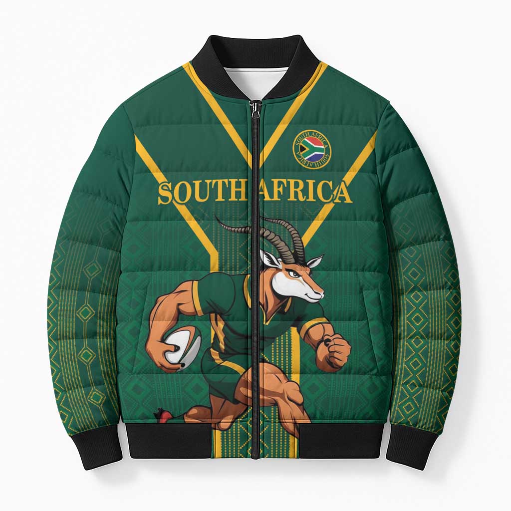 Custom South Africa Rugby Bomber Puffer Jacket Go Springboks - African Pride