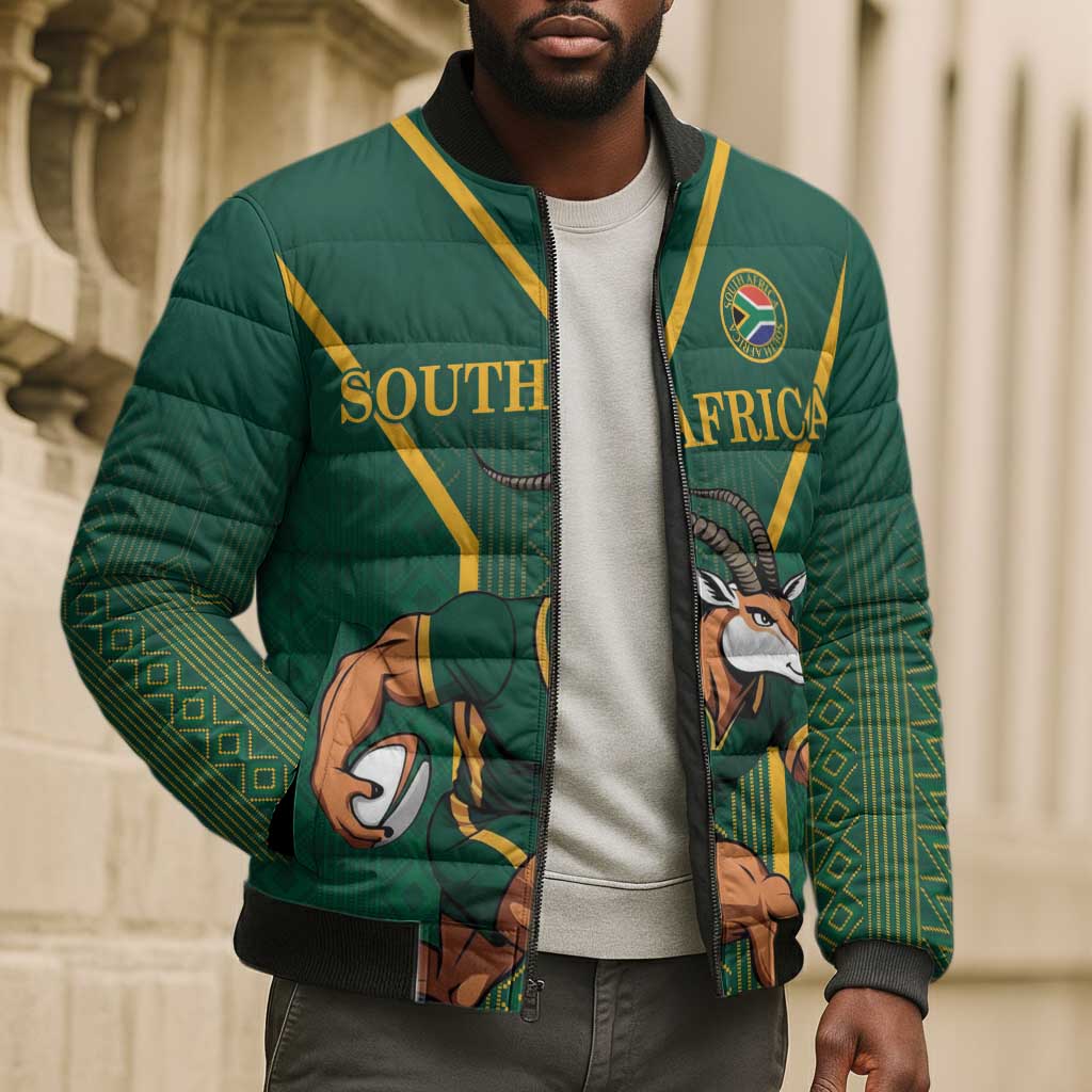 Custom South Africa Rugby Bomber Puffer Jacket Go Springboks - African Pride