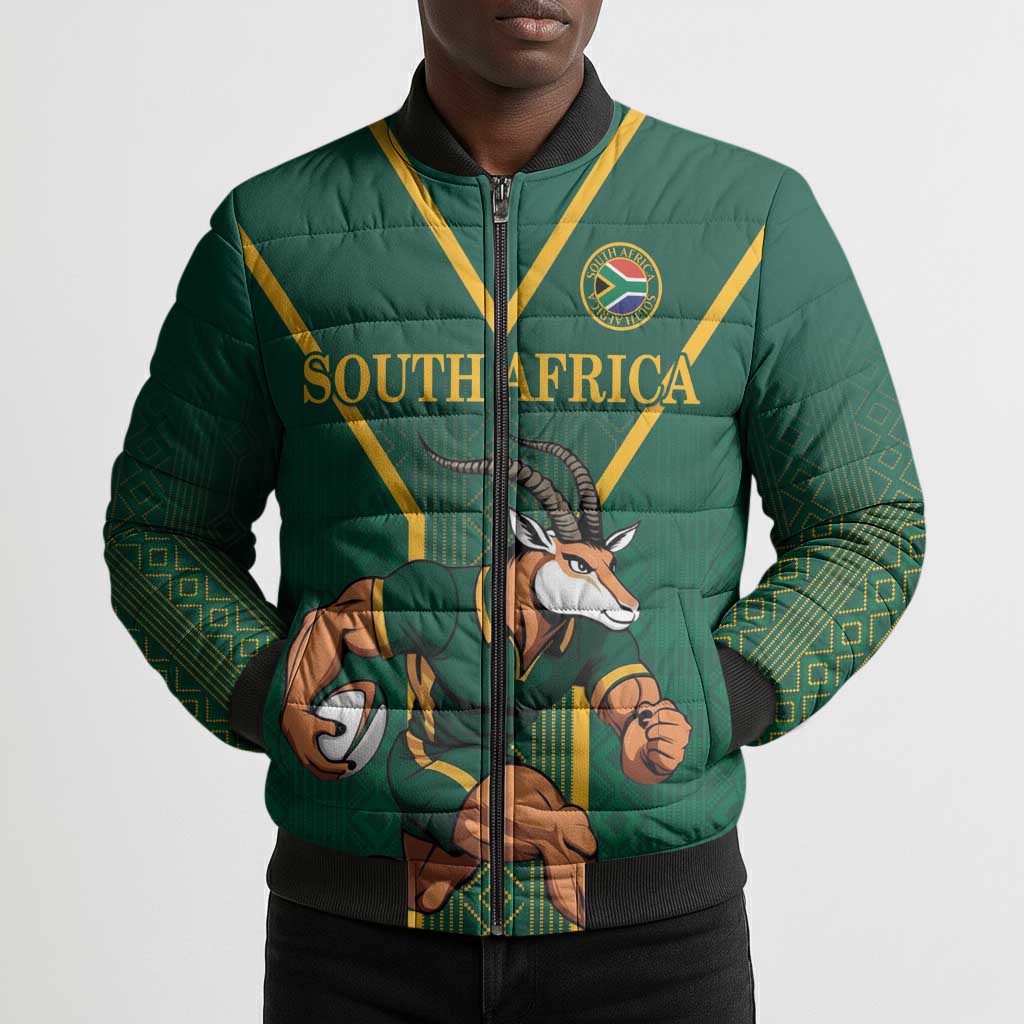 Custom South Africa Rugby Bomber Puffer Jacket Go Springboks - African Pride