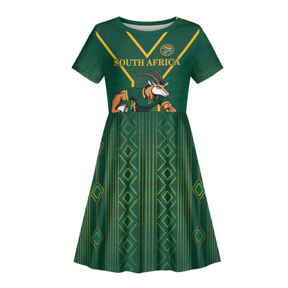 Custom South Africa Rugby Kid Short Sleeve Dress Go Springboks LT18