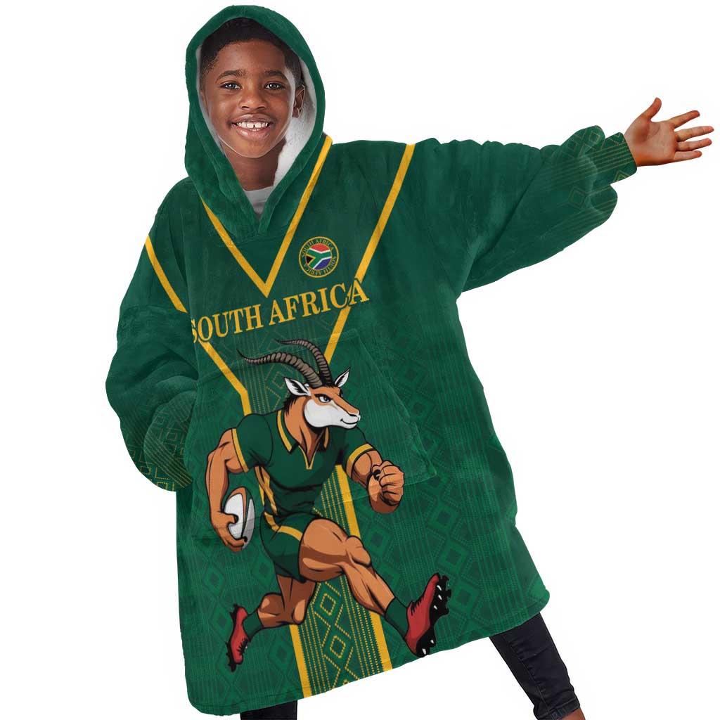 Custom South Africa Rugby Kid Wearable Blanket Hoodie Go Springboks - African Pride