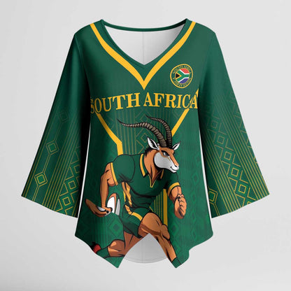 Custom South Africa Rugby Kimono Sleeve Blouse Go Springboks - African Pride