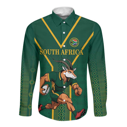 Custom South Africa Rugby Long Sleeve Button Shirt Go Springboks - African Pride