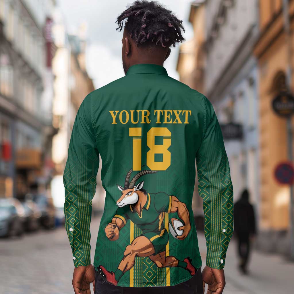Custom South Africa Rugby Long Sleeve Button Shirt Go Springboks - African Pride