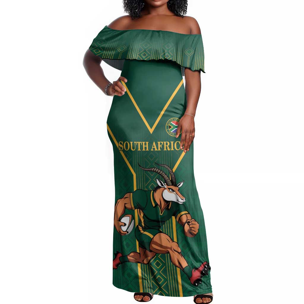 Custom South Africa Rugby Off Shoulder Maxi Dress Go Springboks - African Pride