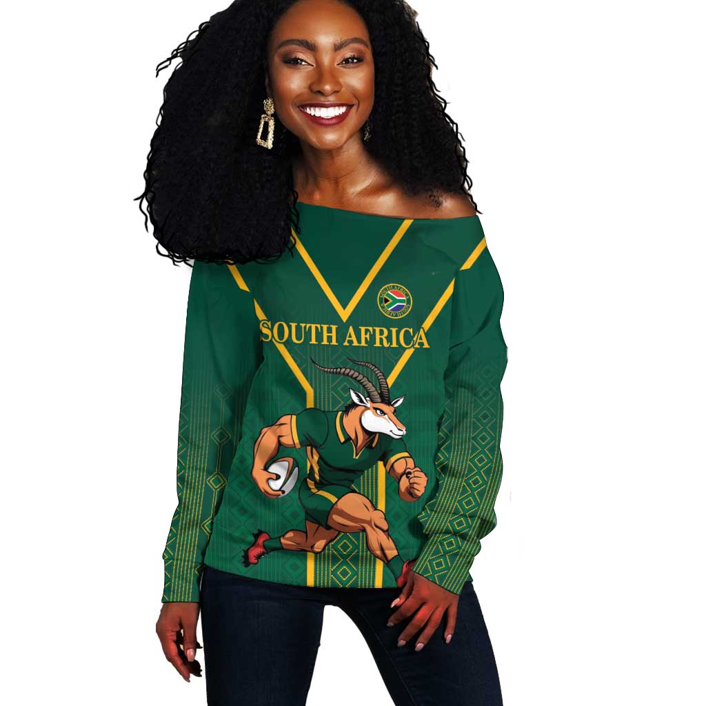 Custom South Africa Rugby Off Shoulder Sweater Go Springboks - African Pride