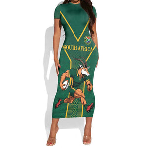Custom South Africa Rugby Short Sleeve Bodycon Dress Go Springboks LT18