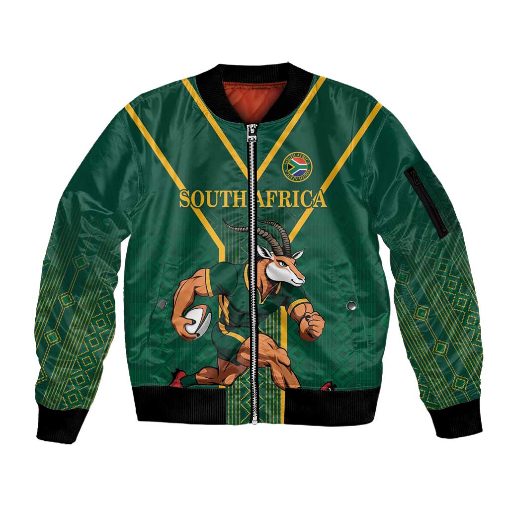 Custom South Africa Rugby Sleeve Zip Bomber Jacket Go Springboks - African Pride