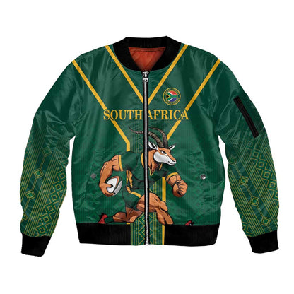 Custom South Africa Rugby Sleeve Zip Bomber Jacket Go Springboks - African Pride