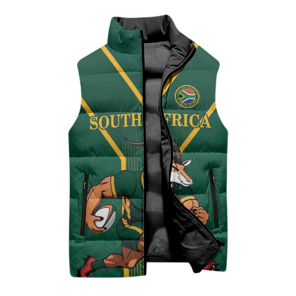 Custom South Africa Rugby Sleeveless Puffer Jacket Go Springboks - African Pride