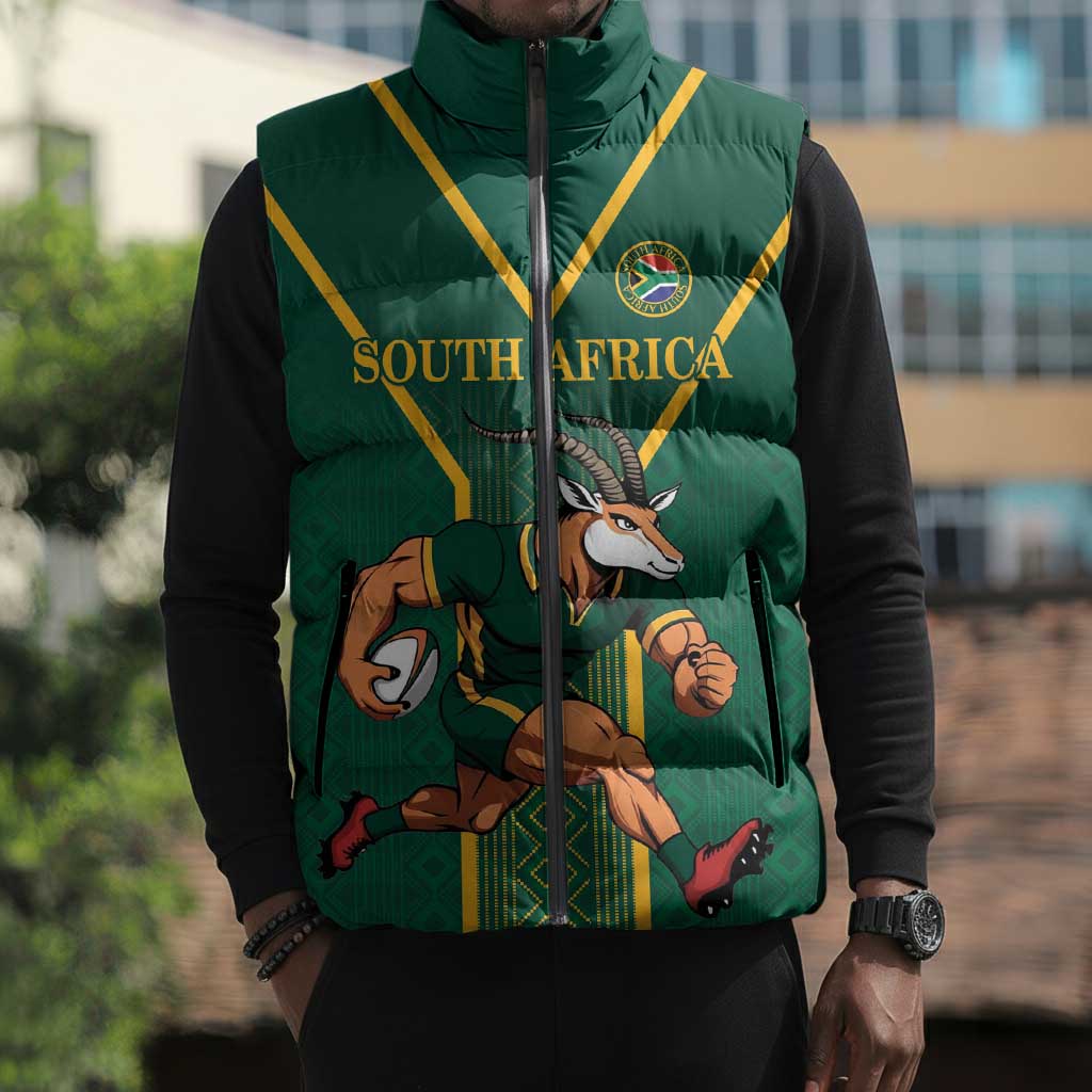 Custom South Africa Rugby Sleeveless Puffer Jacket Go Springboks - African Pride