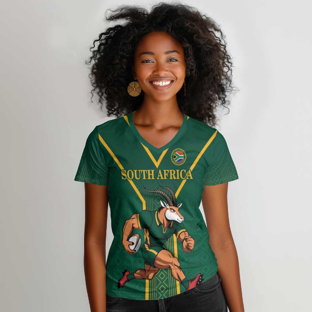 Custom South Africa Rugby Women V-Neck T-Shirt Go Springboks LT18