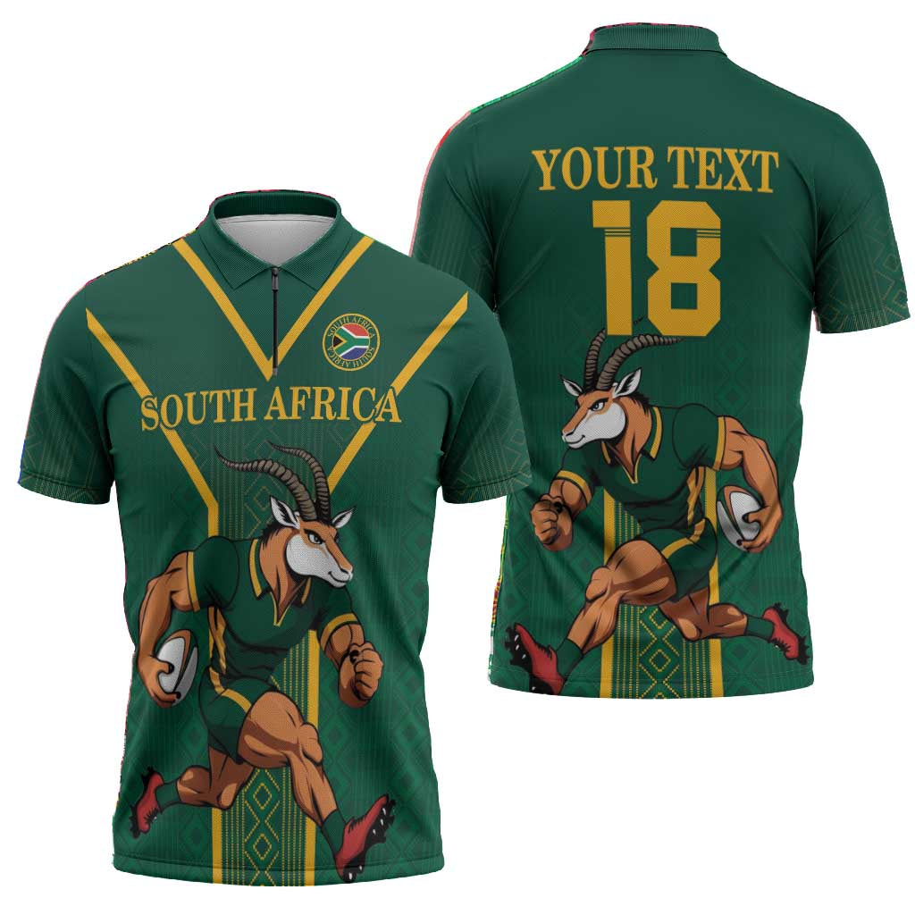 Custom South Africa Rugby Zipper Polo Shirt Go Springboks - African Pride