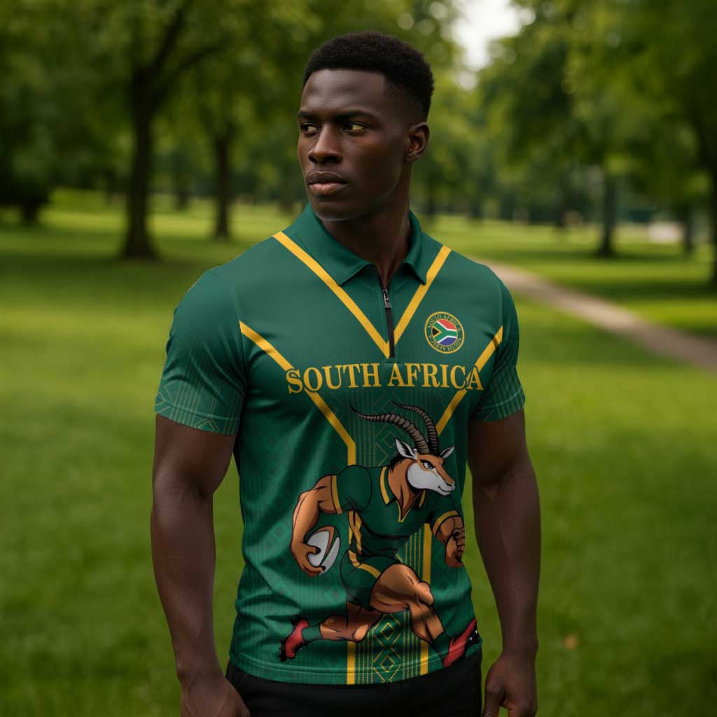 Custom South Africa Rugby Zipper Polo Shirt Go Springboks - African Pride