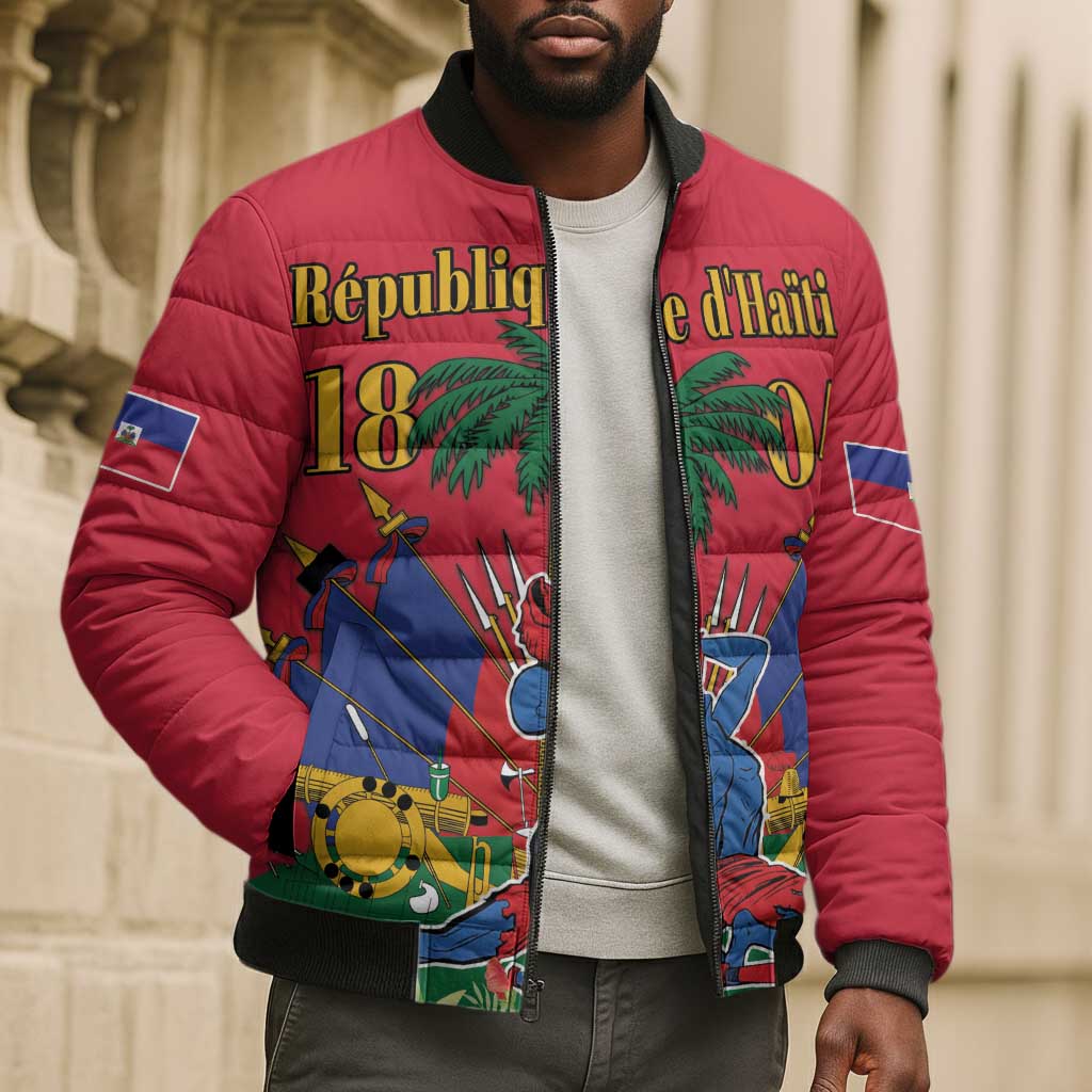 Afro-Haitians Independence Day Bomber Puffer Jacket Le Marron Inconnu Unity Makes Strength