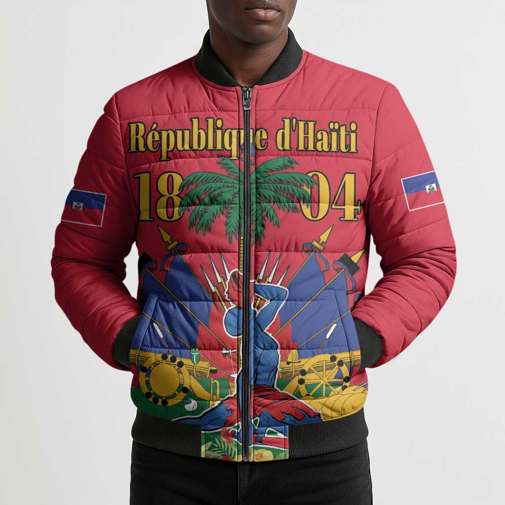 Afro-Haitians Independence Day Bomber Puffer Jacket Le Marron Inconnu Unity Makes Strength