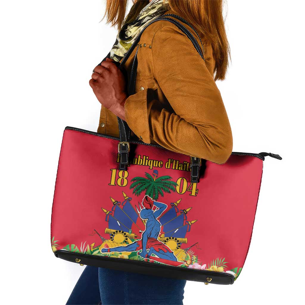 Afro-Haitians Independence Day Leather Tote Bag Le Marron Inconnu Unity Makes Strength - African Pride