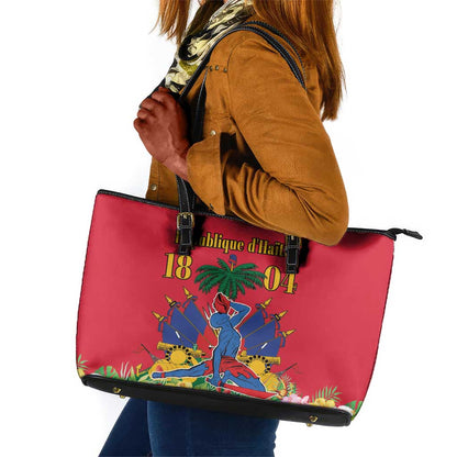 Afro-Haitians Independence Day Leather Tote Bag Le Marron Inconnu Unity Makes Strength - African Pride