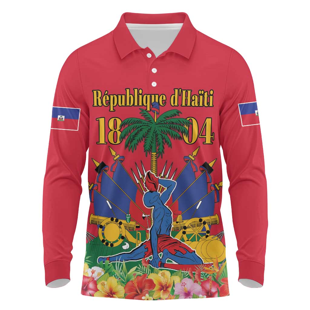Afro-Haitians Independence Day Long Sleeve Polo Shirt Le Marron Inconnu Unity Makes Strength - African Pride