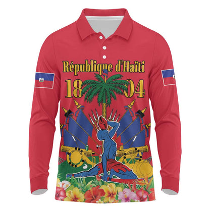 Afro-Haitians Independence Day Long Sleeve Polo Shirt Le Marron Inconnu Unity Makes Strength - African Pride