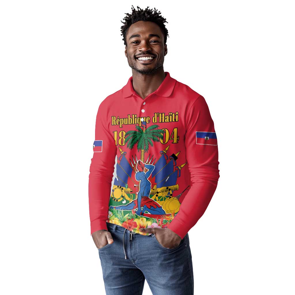 Afro-Haitians Independence Day Long Sleeve Polo Shirt Le Marron Inconnu Unity Makes Strength - African Pride