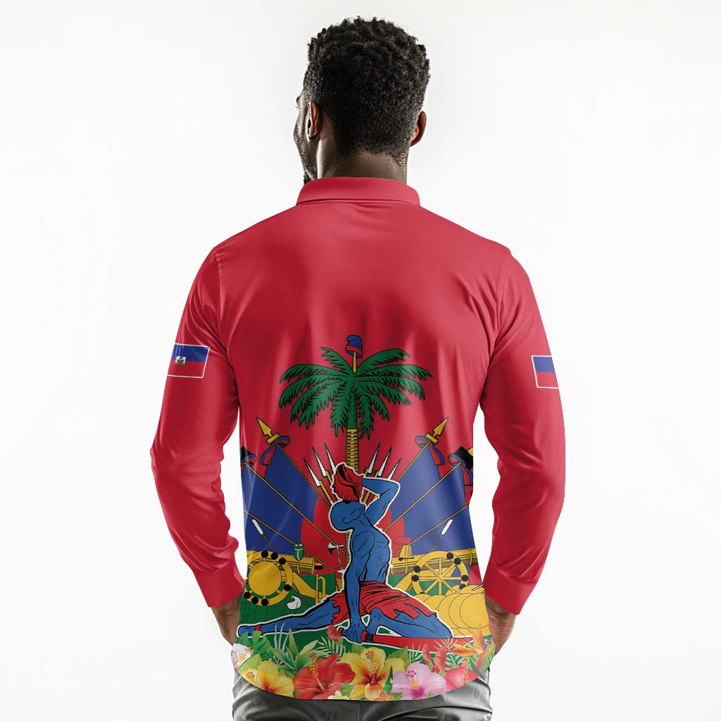 Afro-Haitians Independence Day Long Sleeve Polo Shirt Le Marron Inconnu Unity Makes Strength - African Pride