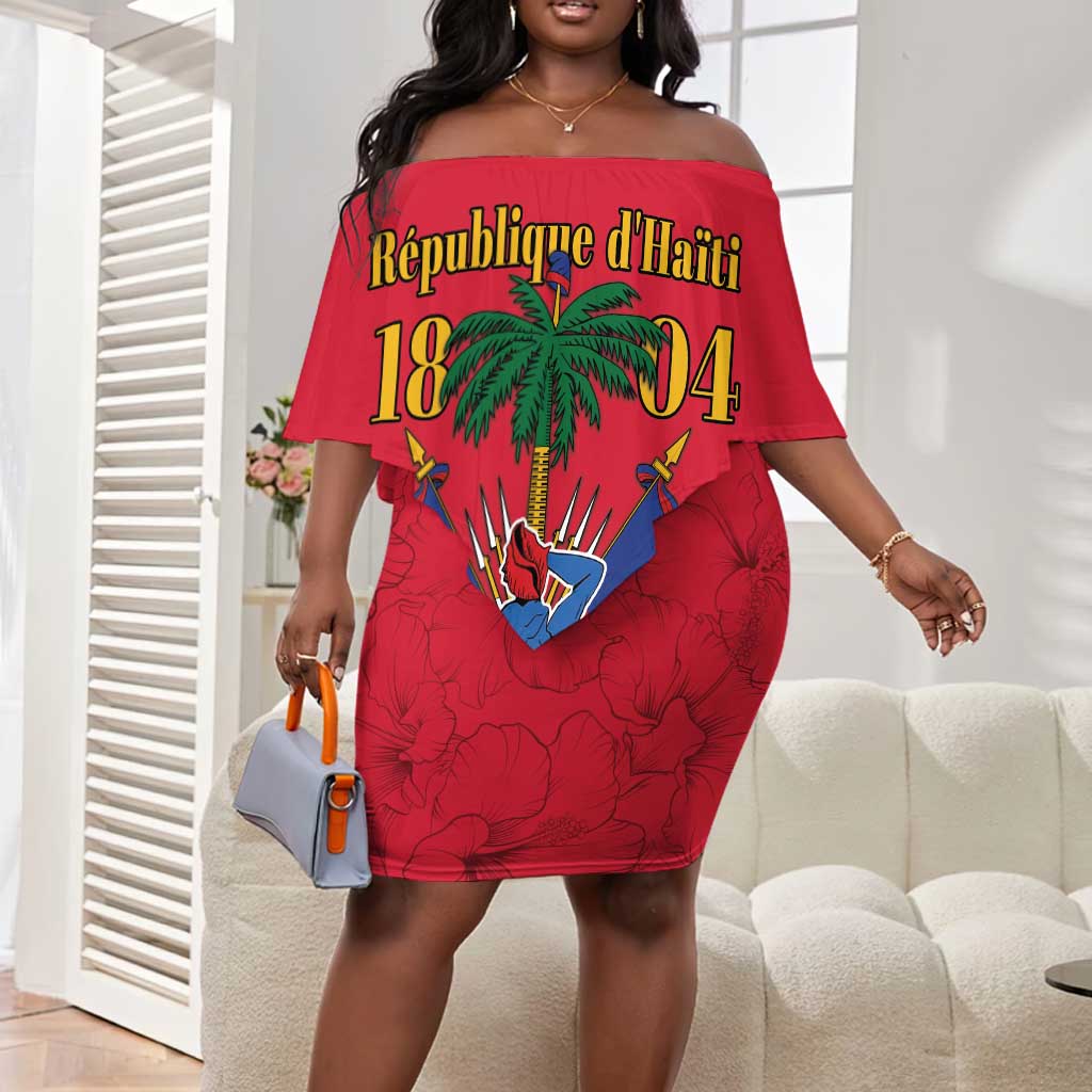 Afro-Haitians Independence Day Off Shoulder Short Dress Le Marron Inconnu Unity Makes Strength - African Pride