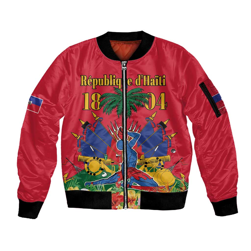 Afro-Haitians Independence Day Sleeve Zip Bomber Jacket Le Marron Inconnu Unity Makes Strength - African Pride