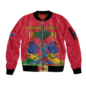 Afro-Haitians Independence Day Sleeve Zip Bomber Jacket Le Marron Inconnu Unity Makes Strength - African Pride