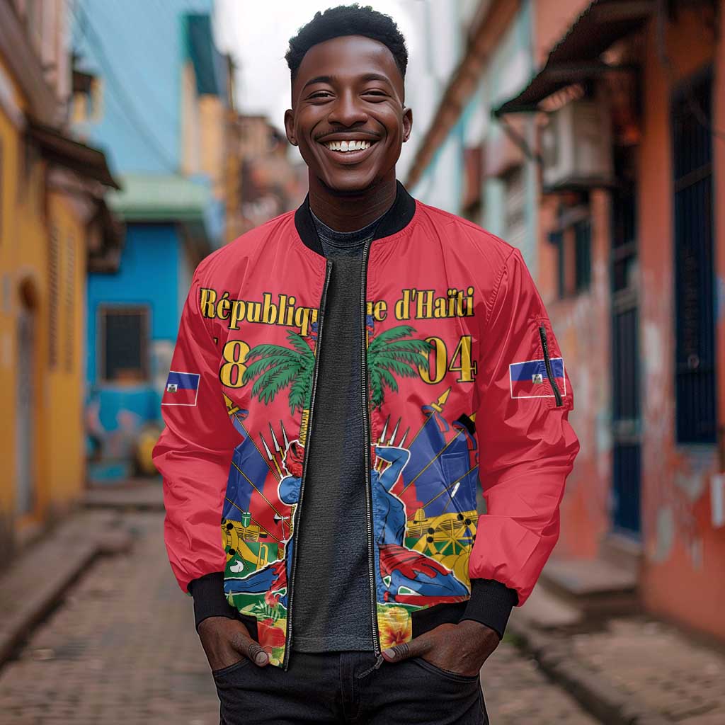 Afro-Haitians Independence Day Sleeve Zip Bomber Jacket Le Marron Inconnu Unity Makes Strength - African Pride