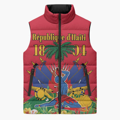 Afro-Haitians Independence Day Sleeveless Puffer Jacket Le Marron Inconnu Unity Makes Strength