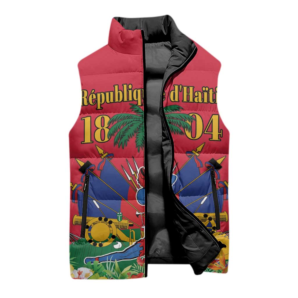 Afro-Haitians Independence Day Sleeveless Puffer Jacket Le Marron Inconnu Unity Makes Strength
