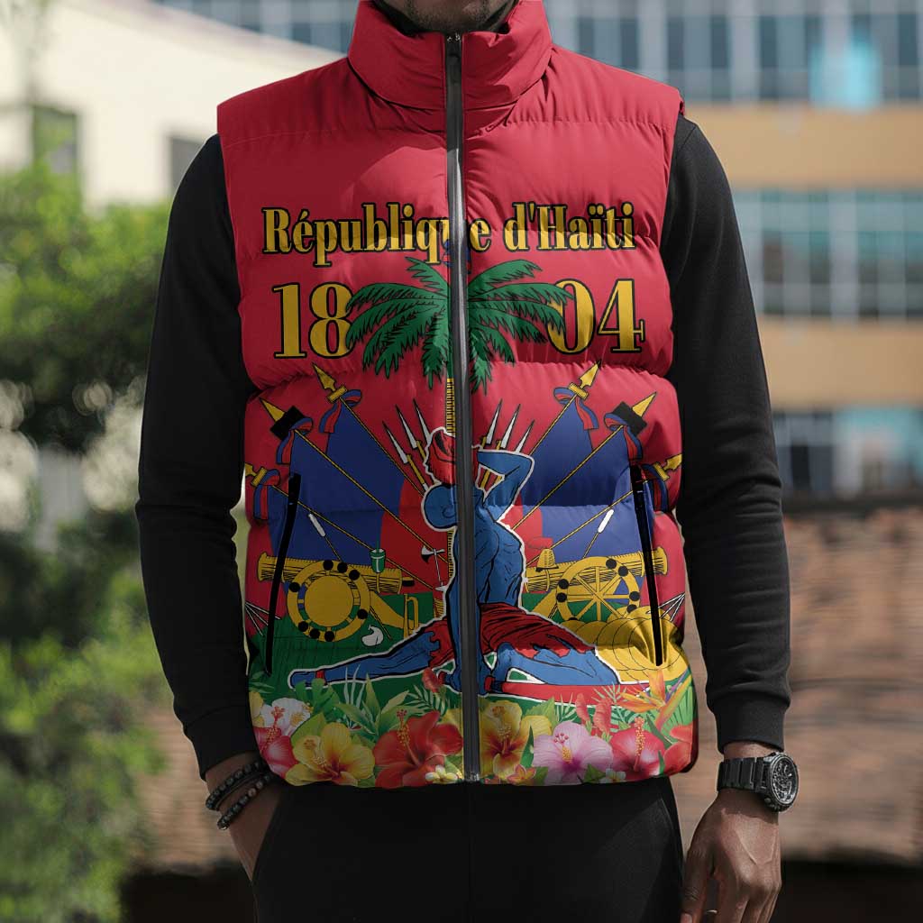 Afro-Haitians Independence Day Sleeveless Puffer Jacket Le Marron Inconnu Unity Makes Strength