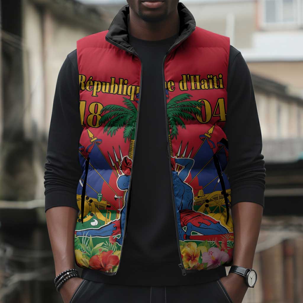 Afro-Haitians Independence Day Sleeveless Puffer Jacket Le Marron Inconnu Unity Makes Strength