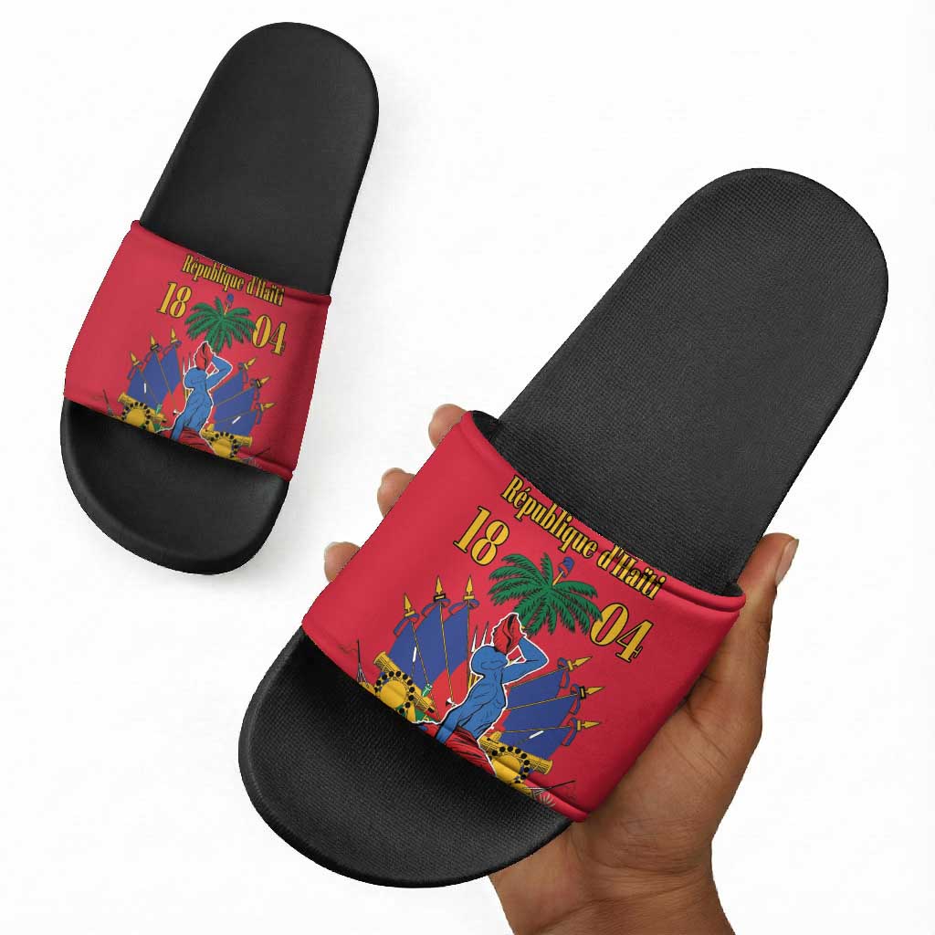 Afro-Haitians Independence Day Slide Sandals Le Marron Inconnu Unity Makes Strength