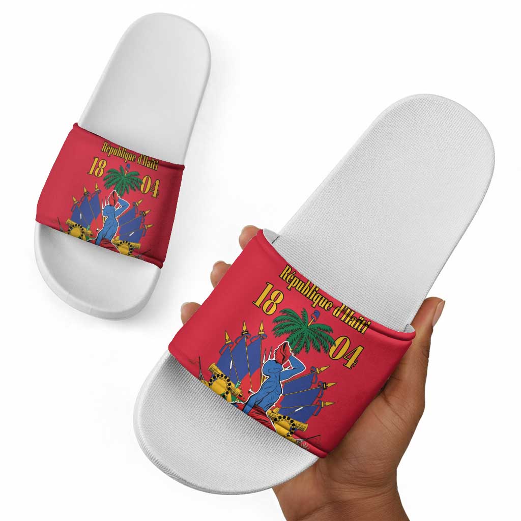 Afro-Haitians Independence Day Slide Sandals Le Marron Inconnu Unity Makes Strength
