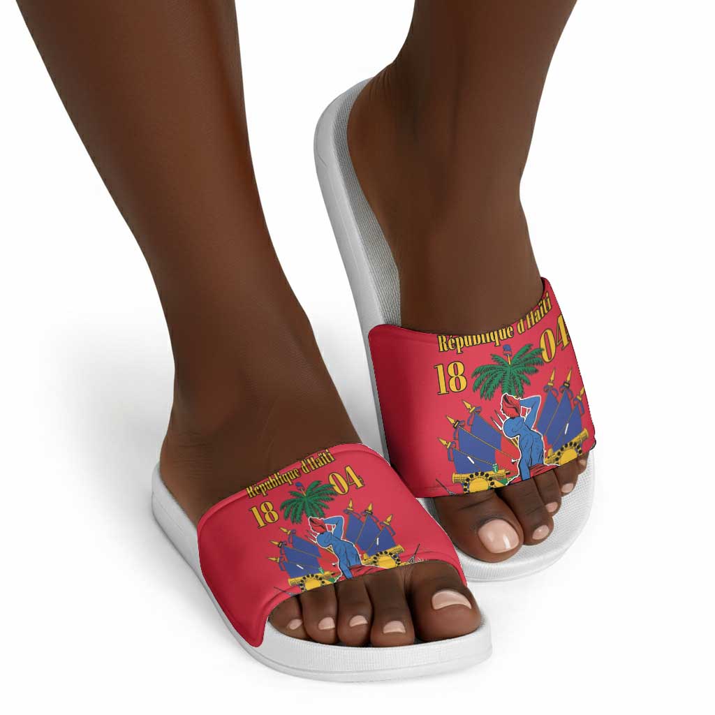 Afro-Haitians Independence Day Slide Sandals Le Marron Inconnu Unity Makes Strength